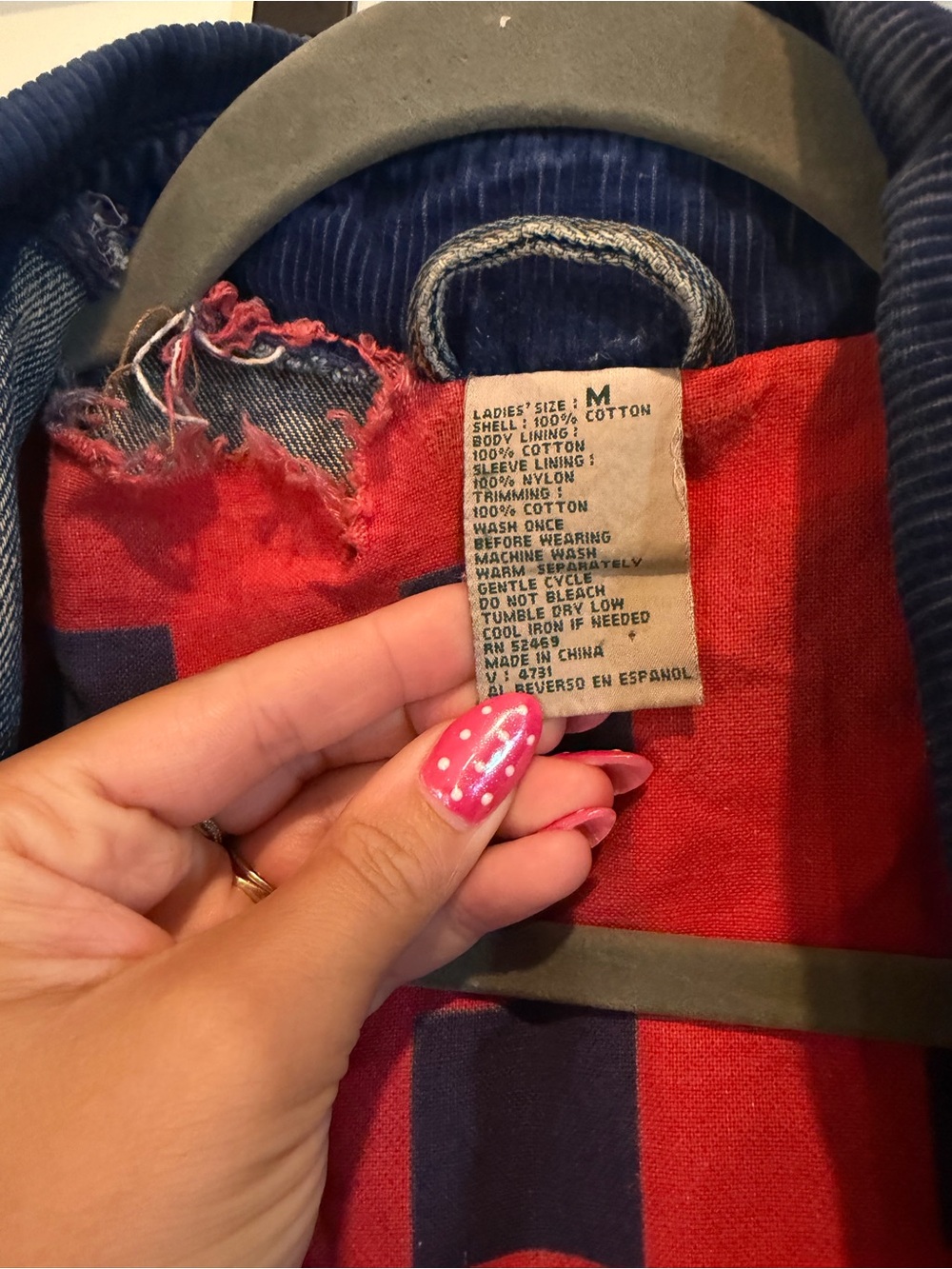 Vintage Women’s Denim Jacket with Red Plaid Lining 100% Cotton - Picture 5 of 6